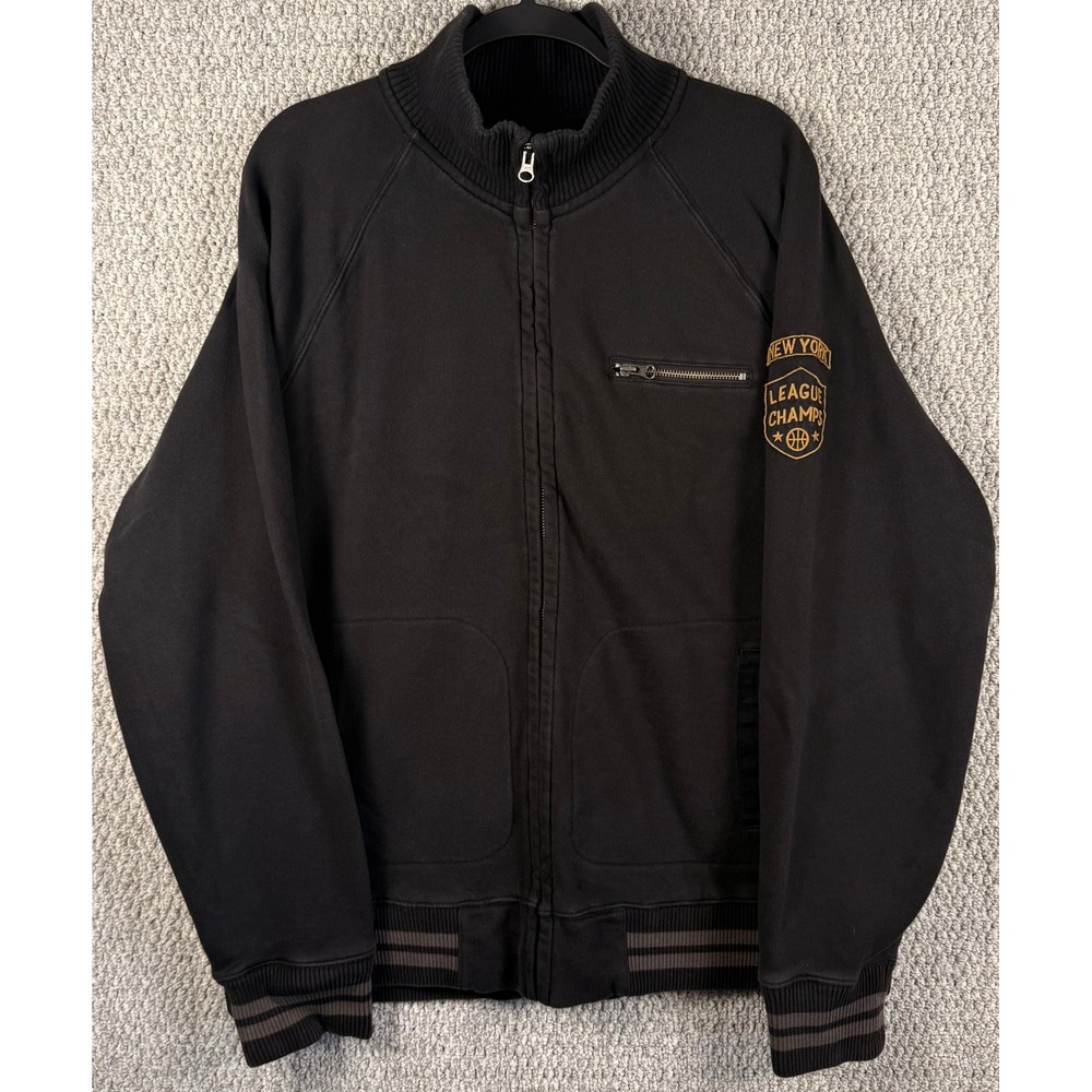 Lucky Brand Track Jacket Mens XL Black Empire State League Champion Varsity Zip